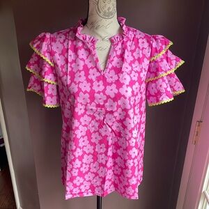 SHEIN Pink and Ruffle Blouse NWOT